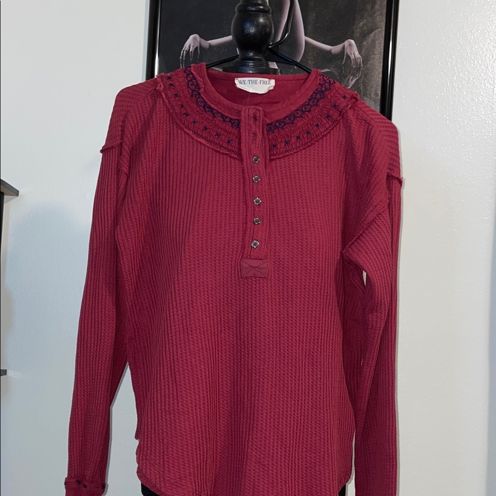 Free People Red Button Down Shirt